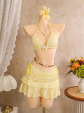 Women's Holidays Floral Embroidery Bikini Beach Skirt Three-Piece Swimsuit
