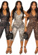 Women's Lace-Up Low Back Ruched Slim Fit Leopard Print Jumpsuit