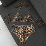 Women's Leopard Sequin Square Leg Bikini Two-Piece Swimsuit