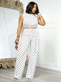Women's Spring Summer Polka Dot High Waist Loose Slim Fit Straight Leg Wide Leg Long Pants Set