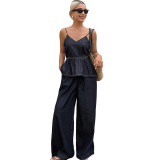 Women's Summer Sleeveless Strap Denim Pants Set