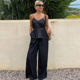 Women's Summer Sleeveless Strap Denim Pants Set