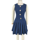 Women's Fashion Button Sleeveless Slim Waist Denim Dress