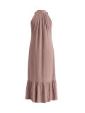 Women's Summer Holidays Sleeveless Solid Color Turndown Collar Ruffle Maxi Dress