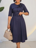 Women's Summer African Chic Elegant Half Sleeve Midi Dress