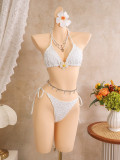 Women's Holidays Floral Embroidery Bikini Beach Skirt Three-Piece Swimsuit