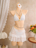 Women's Holidays Floral Embroidery Bikini Beach Skirt Three-Piece Swimsuit