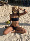 Women's Summer Beach Holidays Rivet Strap Bikini Two-Piece Swimsuit