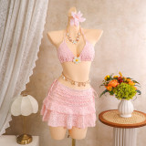 Women's Holidays Floral Embroidery Bikini Beach Skirt Three-Piece Swimsuit