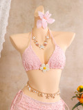 Women's Holidays Floral Embroidery Bikini Beach Skirt Three-Piece Swimsuit