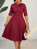 Women's Summer African Chic Elegant Half Sleeve Midi Dress