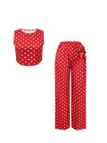 Women's Spring Summer Polka Dot High Waist Loose Slim Fit Straight Leg Wide Leg Long Pants Set