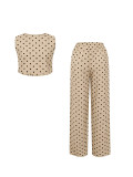Women's Spring Summer Polka Dot High Waist Loose Slim Fit Straight Leg Wide Leg Long Pants Set