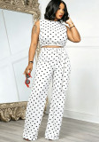 Women's Spring Summer Polka Dot High Waist Loose Slim Fit Straight Leg Wide Leg Long Pants Set
