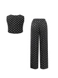 Women's Spring Summer Polka Dot High Waist Loose Slim Fit Straight Leg Wide Leg Long Pants Set