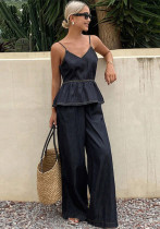 Women's Summer Sleeveless Strap Denim Pants Set Women's Summer Sleeveless Strap Denim Pants Set