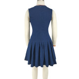 Women's Fashion Button Sleeveless Slim Waist Denim Dress