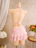 Women's Holidays Floral Embroidery Bikini Beach Skirt Three-Piece Swimsuit