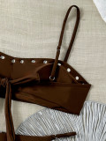Women's Summer Beach Holidays Rivet Strap Bikini Two-Piece Swimsuit