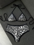 Women's Leopard Sequin Square Leg Bikini Two-Piece Swimsuit