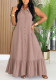 Women's Summer Holidays Sleeveless Solid Color Turndown Collar Ruffle Maxi Dress