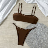 Women's Summer Beach Holidays Rivet Strap Bikini Two-Piece Swimsuit
