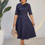 Women's Summer African Chic Elegant Half Sleeve Midi Dress
