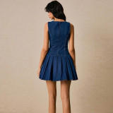 Women's Fashion Button Sleeveless Slim Waist Denim Dress