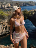 Women's Floral Embroidery Sequin Mesh Bikini Two-Piece Swimsuit Three-Piece Set