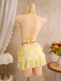 Women's Holidays Floral Embroidery Bikini Beach Skirt Three-Piece Swimsuit