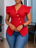 Women's Summer Chic V-Neck Ruffle Sleeve OL Fashion Top