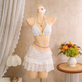 Women's Holidays Floral Embroidery Bikini Beach Skirt Three-Piece Swimsuit