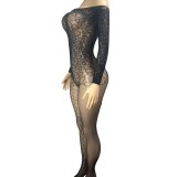 Women's Sexy See Through Mesh Off shoulder Jumpsuit Lingerie