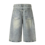 Women's Flocking Embroidered Puppy Capri Denim Shorts