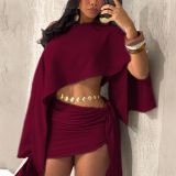 Women's Fashion Elegant Sexy Beach Holidays Slash Shoulder Top and Lace-Up Bodycon Mini Skirt Set
