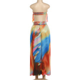 Women's Summer Fashion Chic Sexy Off-Shoulder Print Slit Dress