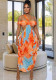 Women's Summer Print Contrast Color Strapless Slash Shoulder Low Back Long Dress