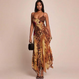Women's Summer Chic Street Trend Mesh Patchwork Low-Cut Strap Dress