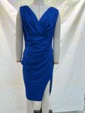 Women's Summer V-Neck Sleeveless Slit High Waist Evening Formal Party Maxi Gown Dress