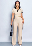 Women's Summer Turndown Collar Top and Slim Fit Flare Long Pants Two-Piece Set