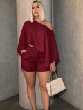 Women's Sexy Beach Holidays Slash-Shoulder Top and Pocket Shorts Set