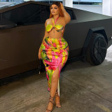 Women's Print Holidays Beach Casual Strapless Halter Neck Sleeveless Two-Piece Long Skirt Set