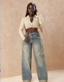 Women's Summer American Distressed Patchwork Wide Leg Plus Size Denim Pants