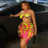 Women's Print Holidays Beach Casual Strapless Halter Neck Sleeveless Two-Piece Long Skirt Set