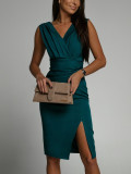 Women's Summer V-Neck Sleeveless Slit High Waist Evening Formal Party Maxi Gown Dress
