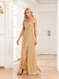 Women's Summer Plus Size Formal Party Deep V Sequin Mesh Bridesmaid Evening Gown Maxi Dress