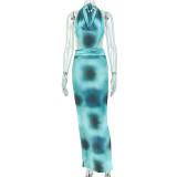 Women's Sexy Luxury Cowl Neck Slim Fit Low-Cut Streetwear Low Back Lace-Up Bodycon Long Dress