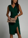 Women's Summer V-Neck Sleeveless Slit High Waist Evening Formal Party Maxi Gown Dress