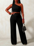 Women's Summer One-Shoulder Tight Fitting Crop Top and Wide Leg Pants Two-Piece Set