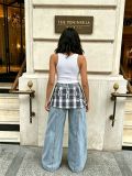 Women's Plaid Patchwork Cartoon Puppy Embroidered Denim Pants